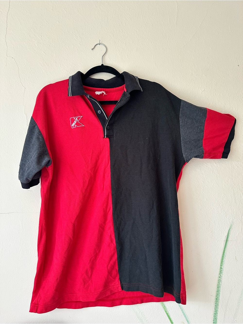 Vintage Kmart K-Cafe’ Eatery Employee Red and Black Colorblock Polo Shirt